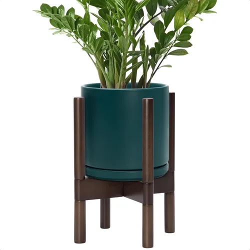 Vista 58 de D'vine Dev Maceta de cerámica con soporte de ébano – Maceta redonda moderna de 8 pulgadas con soporte para maceta de madera, color negro, 55-B-M-2