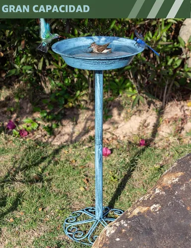 Vista 4 de Baños para pájaros para exteriores, 25.5 pulgadas de altura, comedero de Azul