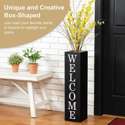 Vista 4 de Glitzhome Letrero de madera de bienvenida de 30 pulgadas de alto, rústico de doble cara en forma de caja "Welcome Home, Home" para decoración