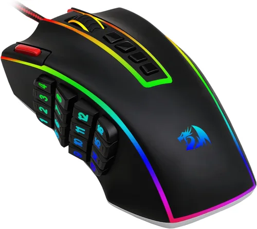 Vista 4 de Redragon M990 MMO - Mouse para videojuegos, 32000 DPI de alta precisión con cable RGB con 23 botones programables, 16 teclas macro laterales