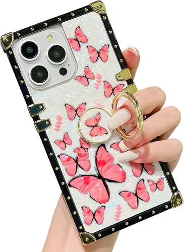 Vista 61 de Funda Rectangular de Lujo Femenina Compatible con iPhone 16 Pro Max Diseñada con Soporte de Anillo de Diamante con Función de Atril