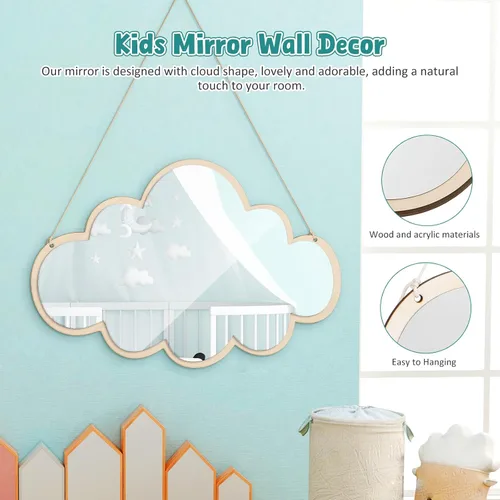 Vista 5 de FOMIYES Espejo de nube de madera: decoración de pared nórdica estilo para la habitación de los niños - Diseño ligero y seguro para dormitorio