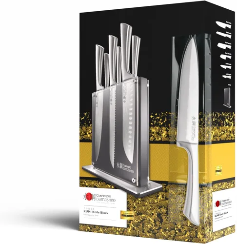 Vista 9 de Cuisine: pro Damashiro - Bloque de cuchillos (Kumi, juego de 7 cuchillos de chef) – Cuchillo de acero japonés – Bloque magnético para cuchillos