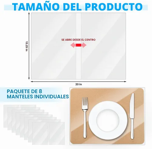 Vista 2 de 8 manteles individuales transparentes de 13 ¼ x 20 pulgadas, protector de plástico transparente para cocina, mesa de comedor, manteles individuales