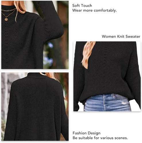 Vista 5 de TOPINCN Women's Loose Turtleneck Knit Sweater Long Basic Tunic Leisure Batwing Sleeve Long Sleeve Loose Stretch Sweater