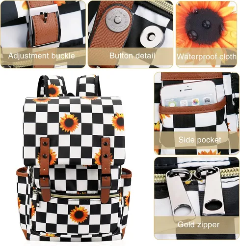 Vista 3 de MCWTH Mochila vintage para laptop para mujeres y hombres, bolsas escolares delgadas de 15.6 pulgadas con puerto de carga USB para estudiantes