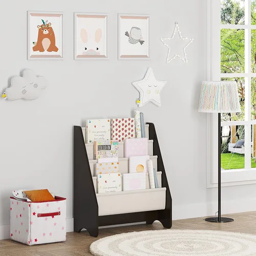 Vista 6 de UTEX Estantería para niños con bandeja para revistas y organizador, organizador de libros (Espresso)