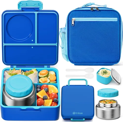 Vista 9 de Fimibuke Juego de lonchera Bento para niños y adultos con tarro de comida aislado de 8 onzas, bolsa de almuerzo y taza de salsa, a prueba de fugas