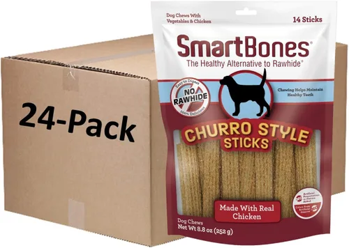 Vista 6 de SmartBones Palitos estilo Churro, 14 unidades, hechos con mantequilla de maní real, masticables sin piel cruda para perros