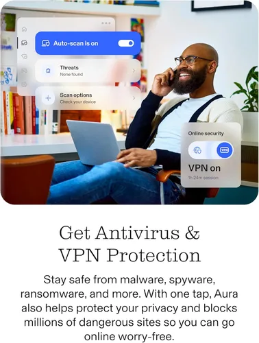 Vista 2 de Aura Ultimate Online Safety Suite Internet Security & Identity Protection Software Antivirus, VPN, Password Manager, Dark Web Monitoring