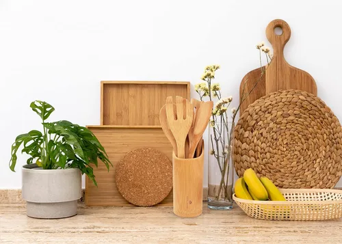 Vista 7 de Juego de utensilios de cocina de madera, 7 piezas de herramientas de cocina 6 Utensilios y soporte
