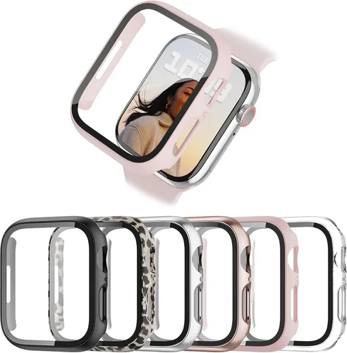 Vista 12 de Pack de 6 fundas para Apple Watch Series 11/10 de 42 mm con protector de pantalla de vidrio templado, BHARVEST Funda protectora de policarbonato
