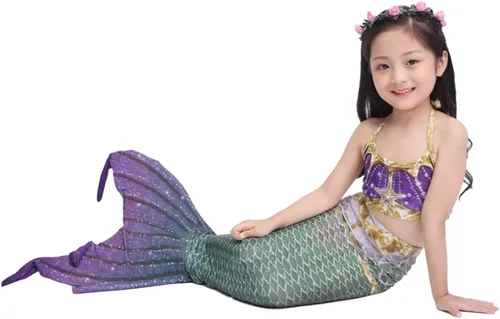 Vista 6 de Gesikai01 Juego de 6 piezas de traje de baño de sirena para natación, traje de sirena, traje de baño para niñas, regalo de cumpleaños de 3 a 12 años