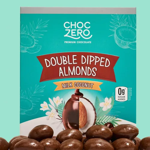 Vista 5 de ChocZero Almendras cubiertas de chocolate de coco sin azúcar, 3.5 onzas, paquete de 4