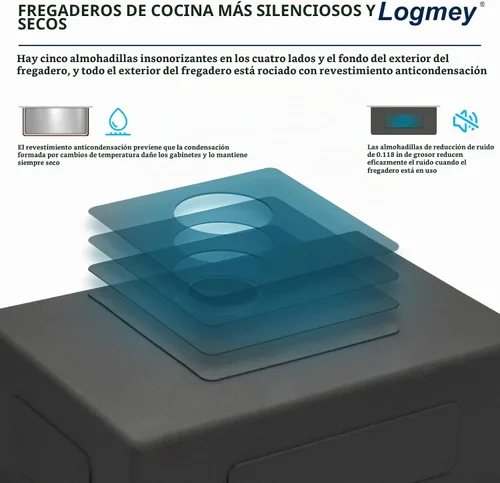 Vista 4 de Logmey Fregadero de cocina de doble tazón Acero inoxidable