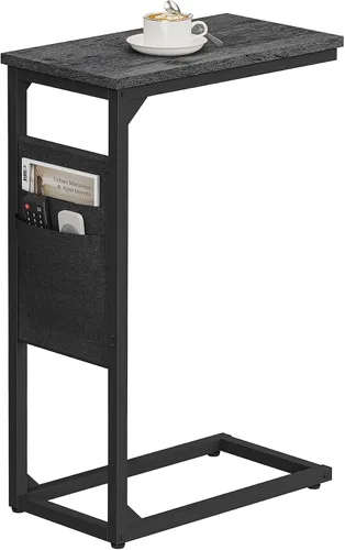 Vista 22 de TUTOTAK - Mesa auxiliar en forma de C, mesa lateral para sofá, mesa de sofá con bolsa de almacenamiento, bandeja para TV para sala de estar, Negro