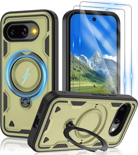 Vista 81 de Gritup fro Funda para Google Pixel 9A, funda protectora magnética de grado militar compatible con Mag-Safe, 2 protectores de pantalla HD, soporte