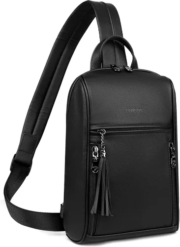 Vista 12 de FADEON Bolso bandolera para mujer, bolso cruzado con borlas, bolsos de hombro y pecho de cuero de diseñador para viajes, Grande