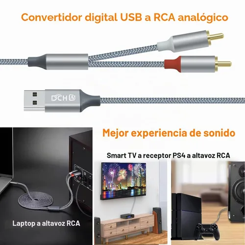 Vista 4 de DCHAV Cable adaptador de audio USB a RCA de 4 pies tipo A a 2 RCA macho 2RCA y divisor en Y, cable trenzado de nailon, interfaz rojo y blanco