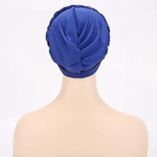 Vista 6 de Turbante para mujer Pañuelo de cabeza trenzado brillante sedoso trenzado para quimioterapia para la cabeza de cáncer