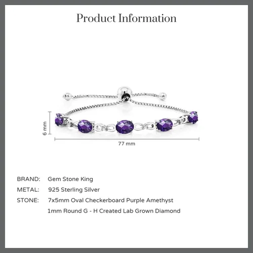 Vista 45 de Gem Stone King Pulsera de tenis de diamantes cultivados en laboratorio con piedra natal de 3-6 quilates para mujer, plata de ley 925, ovalada