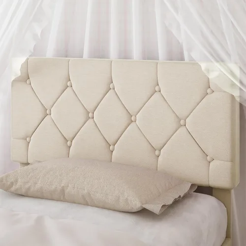 Vista 7 de VECELO Twin Bed Frame with Upholstered Tufted Headboard, Beige