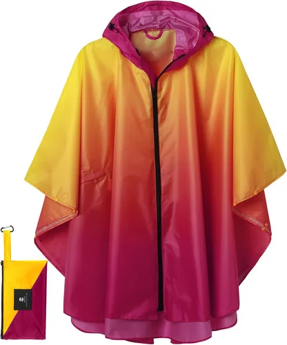 Vista 15 de SaphiRose Rain Poncho Jacket Coat Hooded for Adults with Pockets Gradiente Borgoña