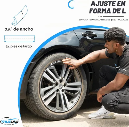 Vista 4 de True Line Automotive Protector de llanta para ruedas de coche (negro brillante), protector de rueda en forma de L, cinta adhesiva 3M Brillo negro