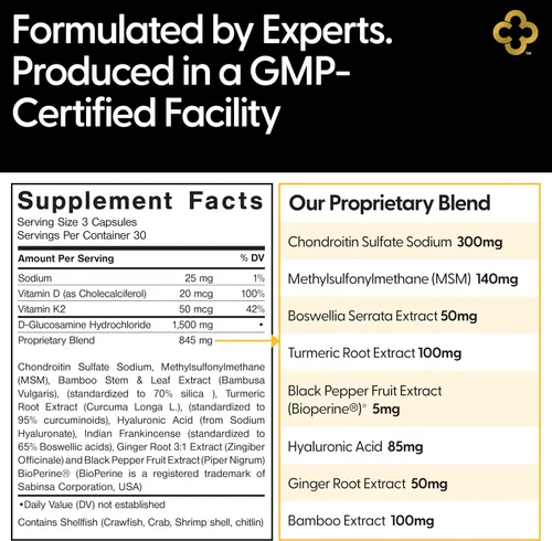 Vista 6 de Suplemento de apoyo articular todo en 1: glucosamina 1500 mg condroitina MSM cúrcuma ácido hialurónico Boswellia Ginger Bamboo BioPerine apoya