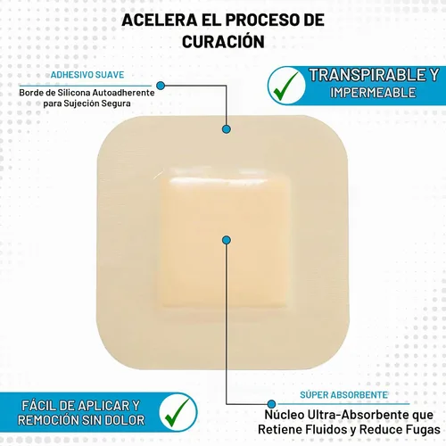 Vista 5 de Medvance Apósito de espuma impermeable con bordes adhesivos, 4 x 4 pulgadas, caja de 5
