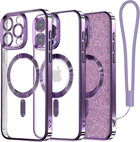 Vista 44 de Meifigno - Funda diseñada para el iPhone 16 Pro de 6.3", [Tarjeta de purpurina y correa para la muñeca] [Compatible con MagSafe]