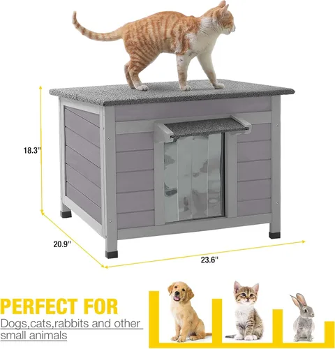 Vista 6 de Cat House - Casa para gatos con cortina para gatos con aislamiento, techo resistente a la intemperie (cubierta individual)