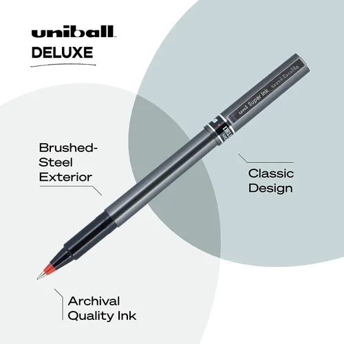 Vista 3 de Uniball Deluxe, bolígrafos de punta redonda rojos, micropunta de 0.020 in, paquete de 12