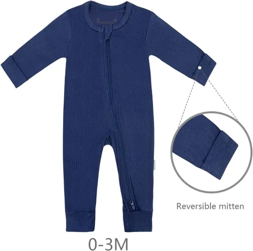 Vista 2 de Jimonda Pijama sin pies de bambú,Mameluco unisex de una pieza para bebé,Cierre de cremallera de 2 vías