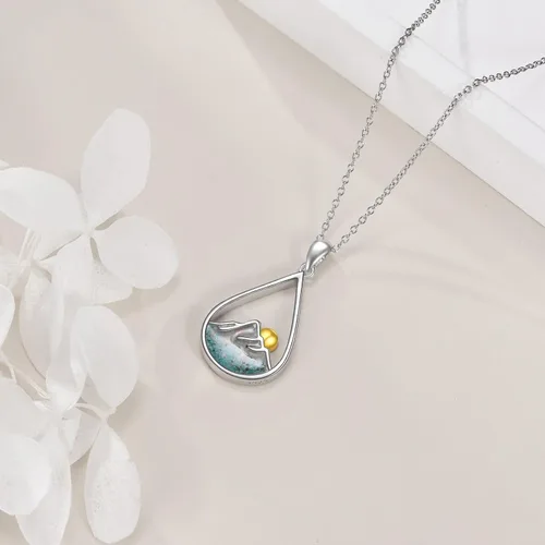 Vista 3 de YFN Collar de cruz de plata de ley, colgante de montaña y océano, joyería religiosa, regalos para mujeres y hombres