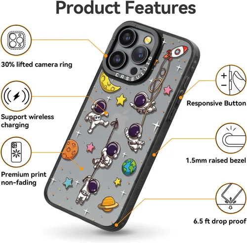 Vista 4 de Funda estética para iPhone 15 Pro Max, color negro, astronauta Astronauta [Básico]