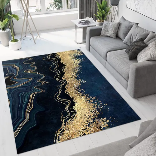 Vista 3 de Alfombras ligeras y lujosas de color oro negro, simples y de moda, esponjosas, suaves, lavables, transpirables, duraderas para decoración del hogar