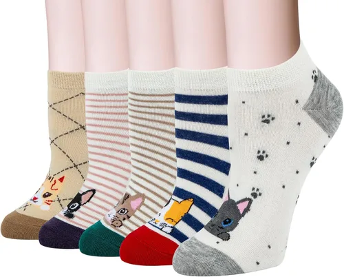 Vista 13 de Justay 5 pares de calcetines de gato - lindos calcetines de algodón de novedad divertidos con diseño de animales para tobillo para mujer, regalos