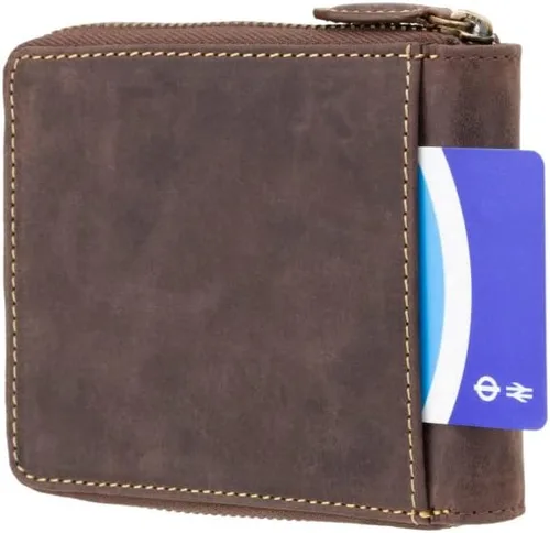 Vista 3 de VISCONTI Billetera para hombre, M, Marrón aceite., Cartera RFID con cremallera