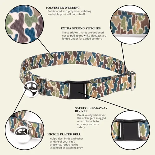 Vista 5 de Country Brook Petz - Creekbottom Camo Cat Collar - Camouflage Collection Featuring Rugged Designs