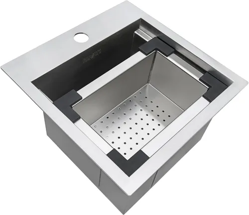 Vista 6 de Ruvati RVQ5215 - Fregadero de estación de trabajo para barbacoa al aire libre, 15 x 15 pulgadas, montaje superior, grado marino, acero inoxidable