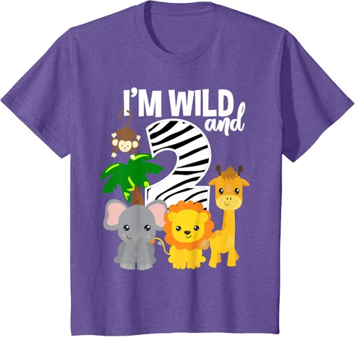 Vista 50 de Camiseta de cumpleaños con temática de zoológico de I'm Wild and 2, Negro, S