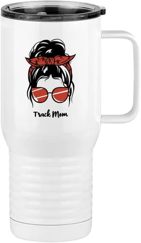 Vista 16 de Just So Posh Vaso de béisbol para mamá, taza de café de viaje con asa y tapa deslizante, color blanco de 20 onzas, color camello polar, acero