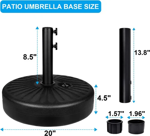 Vista 2 de Simple Deluxe - Base resistente para sombrilla de patio de 20" con soporte de acero, rellenable con agua, para exteriores, césped, jardín, redonda