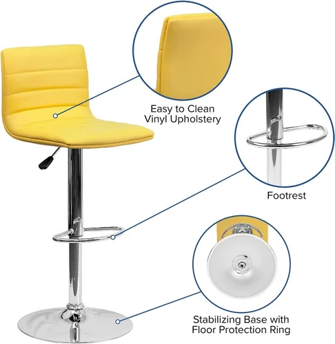 Vista 49 de Flash Funiture silla de bar ajustable con base cromada, Vinilo, Gris