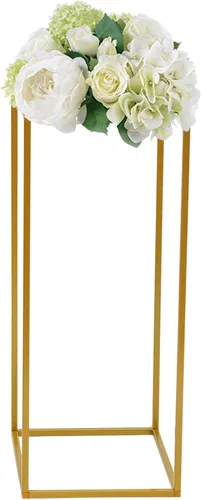 Vista 2 de DouSeiAi 10 piezas de mesa de metal para mesas de boda, plantas, jarrón dorado alto, columna geométrica de flores para decoración de bodas, fiestas
