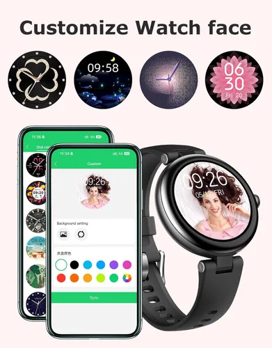 Vista 2 de Rastreador de Fitness, Relojes redondos de fitness para mujeres con Bluetooth, llamada, monitor de frecuencia cardíaca, rastreador de sueño