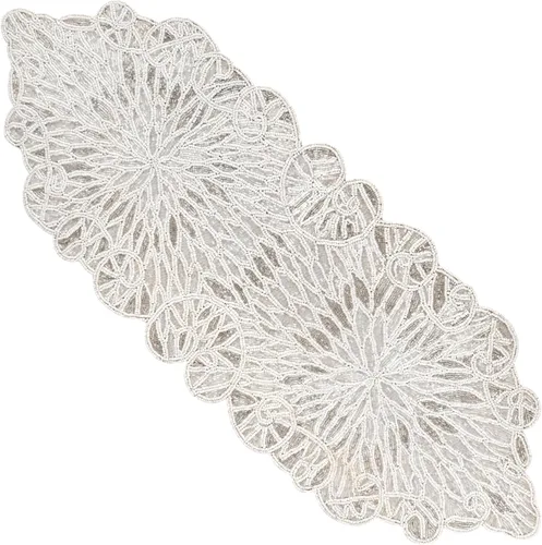 Vista 16 de CLEENTABLE Camino de mesa decorativo con cuentas de 36 pulgadas, diseño floral hecho a mano con respaldo de poliéster duradero para comedor, mesa