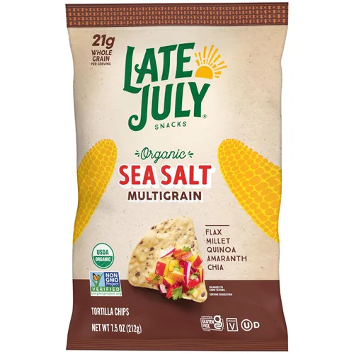 Vista 8 de Late July Chips de tortilla multigrano orgánicos con sal marina, 7.5 onzas