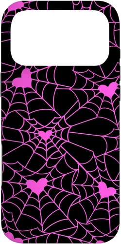 Vista 21 de Carcasa para iPhone 11 con diseño de telaraña, color rosa y negro